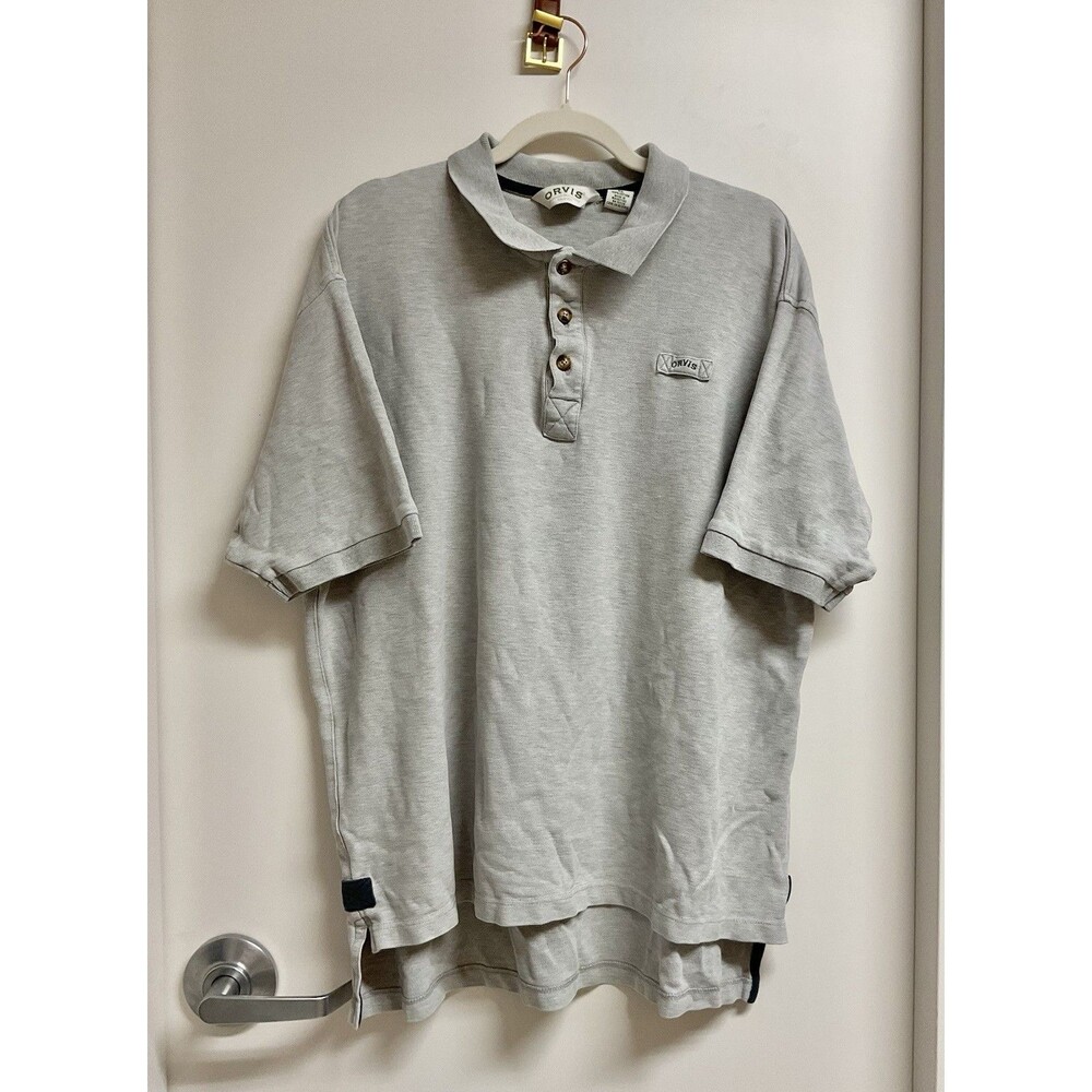 Orvis Men’s Outdoor Fishing Polo Shirt Grey 100% Heavy Cotton Extra Large XL
